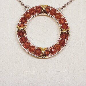 Hessionite Garnet XOXO circle pendant 18-20in in 18K Yellow Gold/ Brass 7.75 cts